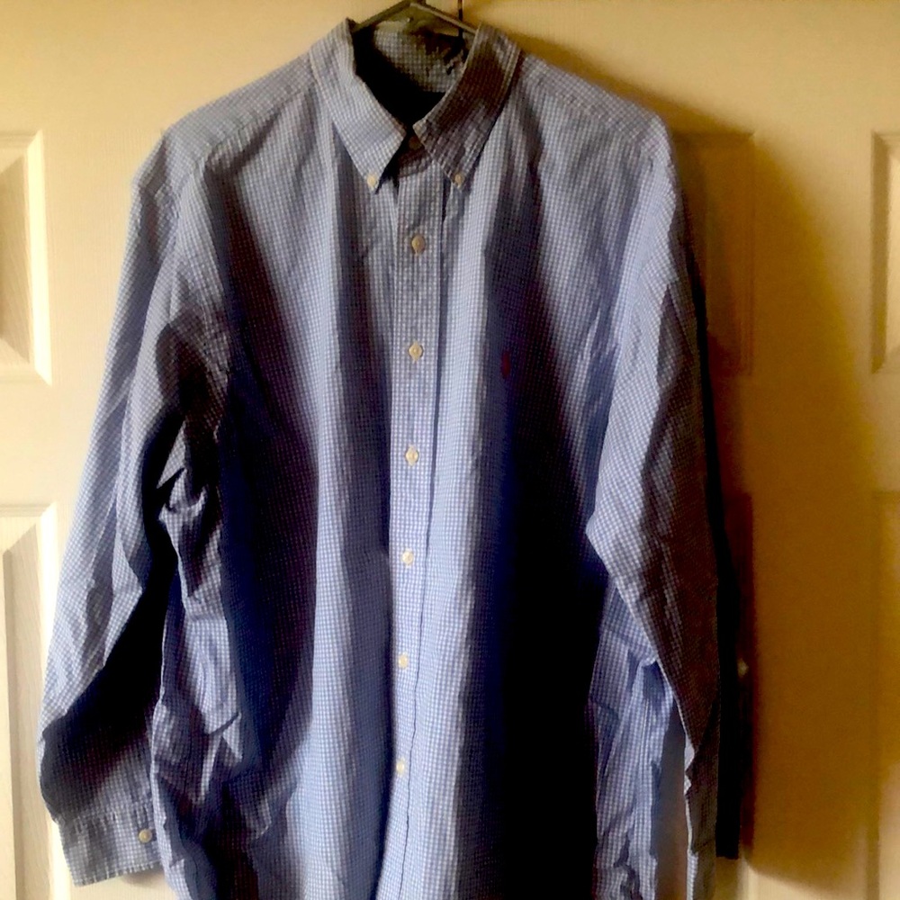 Used XL blue and white w/ pink horse Ralph Lauren button down.